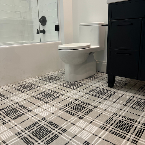 showroom bathroom floor, patterned tile